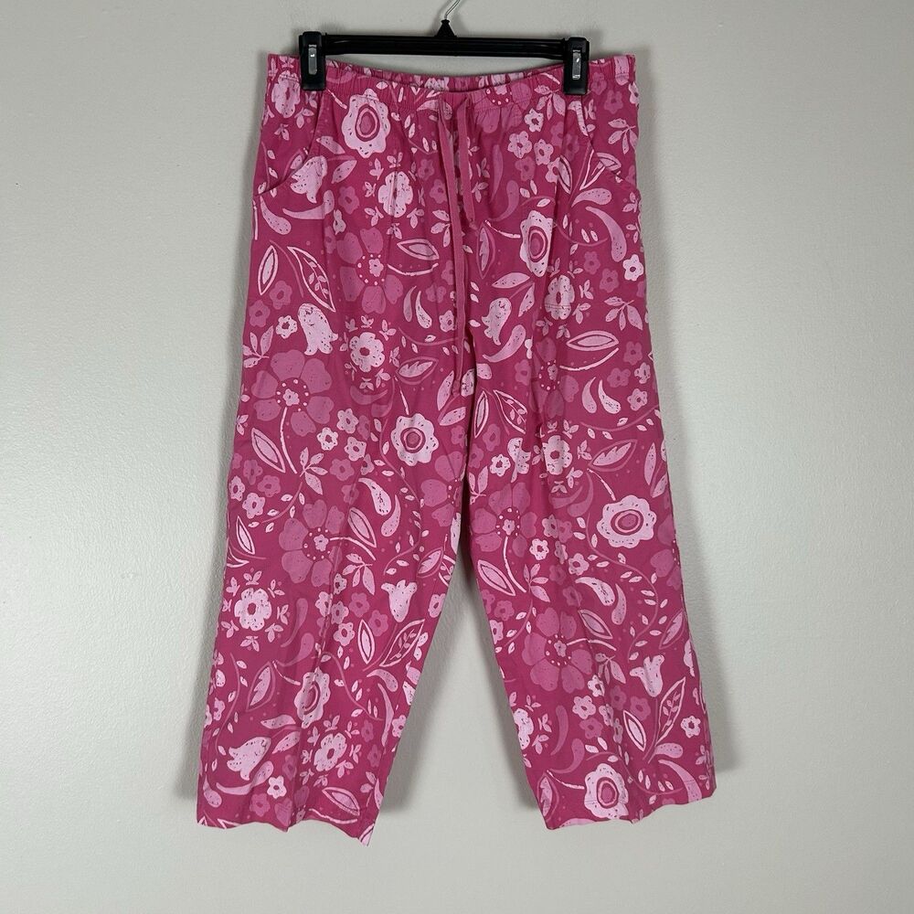 Fresh Produce Coral Pink Cotton Cropped Women’s Sz L Capri Floral